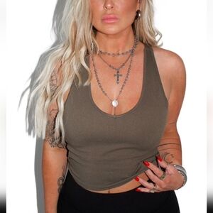 NWOT Pebby Forevee olive green back smoothing v neck brami, size 1X/2X